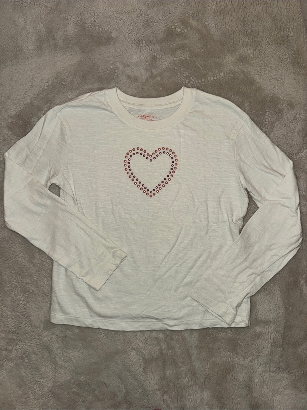 Cat & Jack White Long-Sleeve Tee with Red Stud Heart